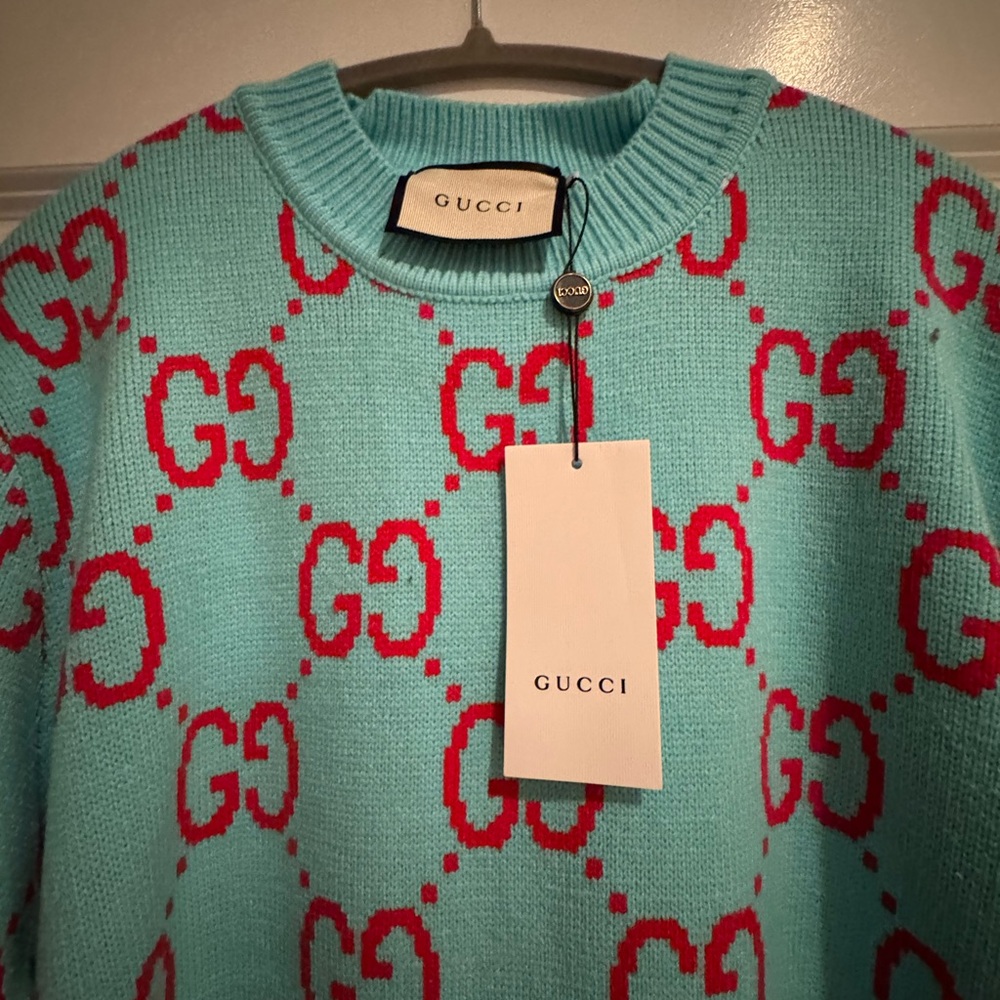 Gucci Blue and Red Crew Neck Sweater